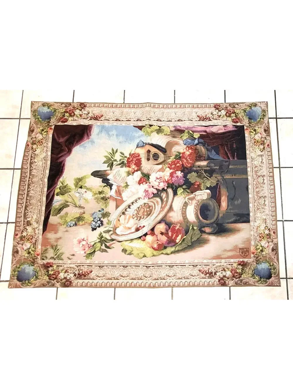 Vintage French Large Tapestry Wall Lined Hanging Gobley's Mandolin